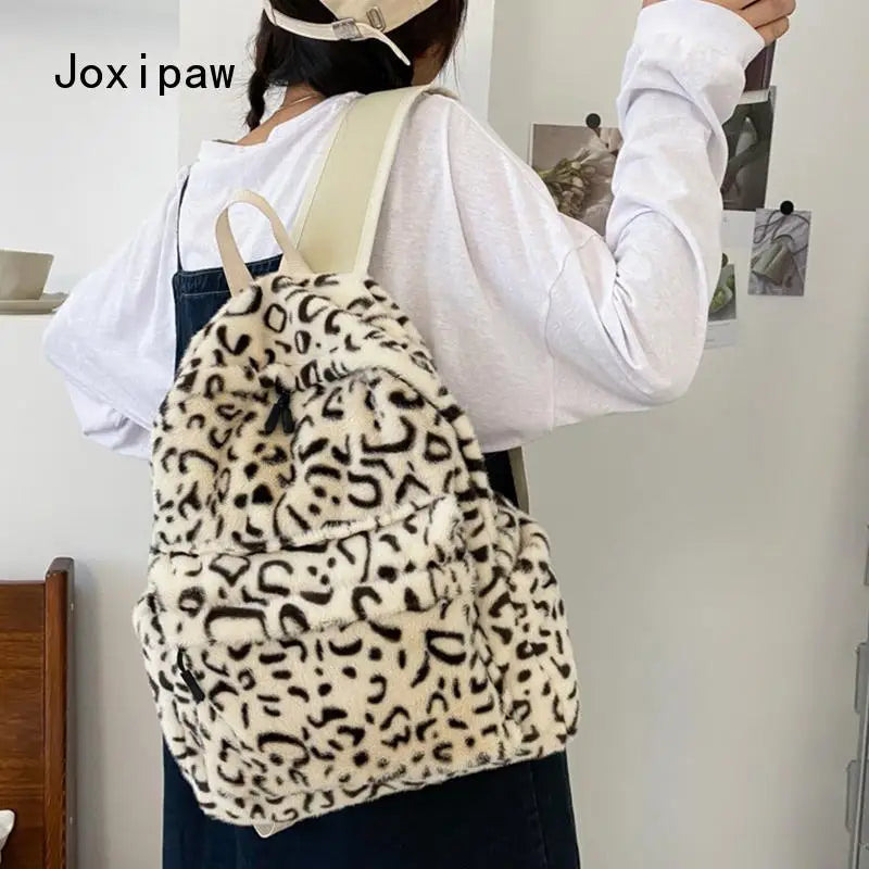 Harajuku Leopard Print School Backpack Women Casual Bag