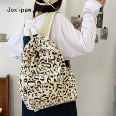 Harajuku Leopard Print School Backpack Women Casual Bag