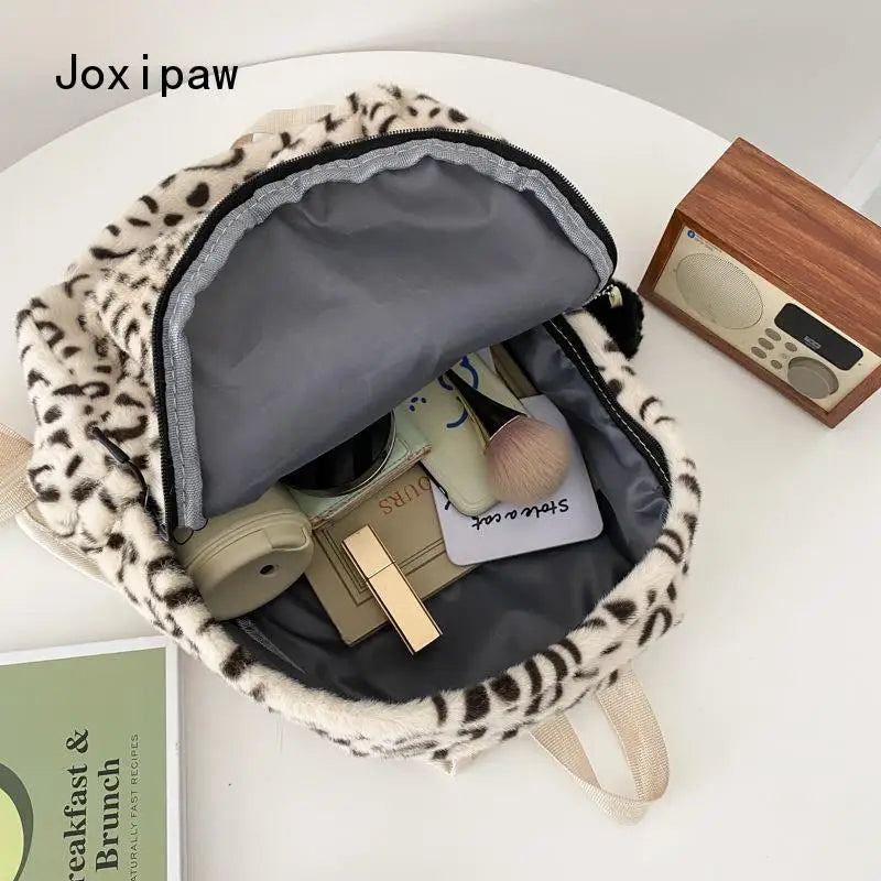 Harajuku Leopard Print School Backpack Women Casual Bag