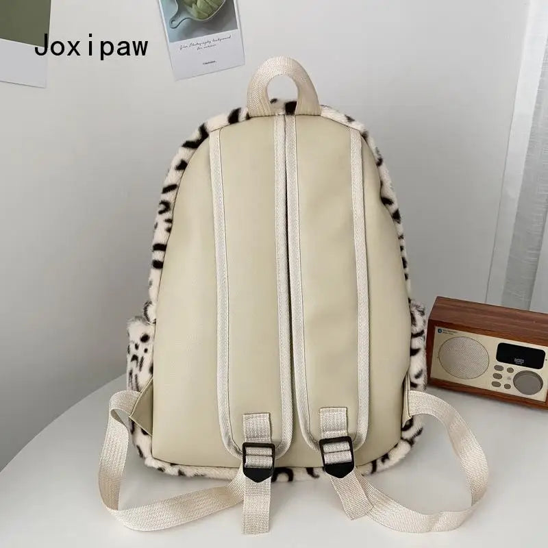 Harajuku Leopard Print School Backpack Women Casual Bag