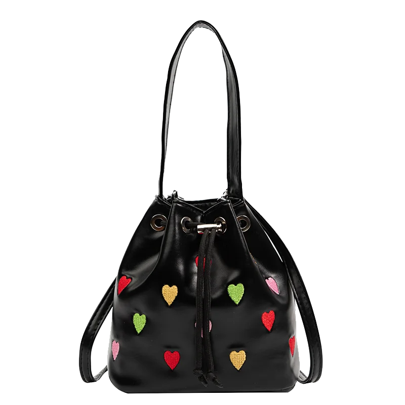 Pink Love Ladies Drawstring Bucket Purse Handbag