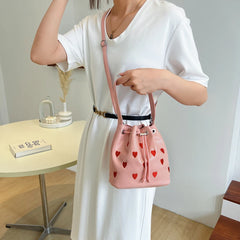 Pink Love Ladies Drawstring Bucket Purse Handbag