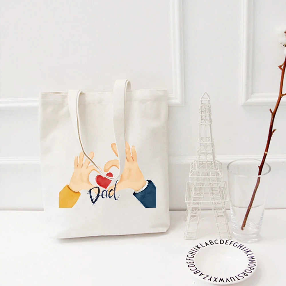 Heart Gesture Women Canvas Shopping Bag Cartoon Cotton Tote Shoulder Shopper