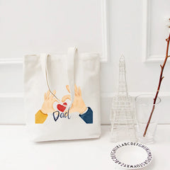 Heart Gesture Women Canvas Shopping Bag Cartoon Cotton Tote Shoulder Shopper