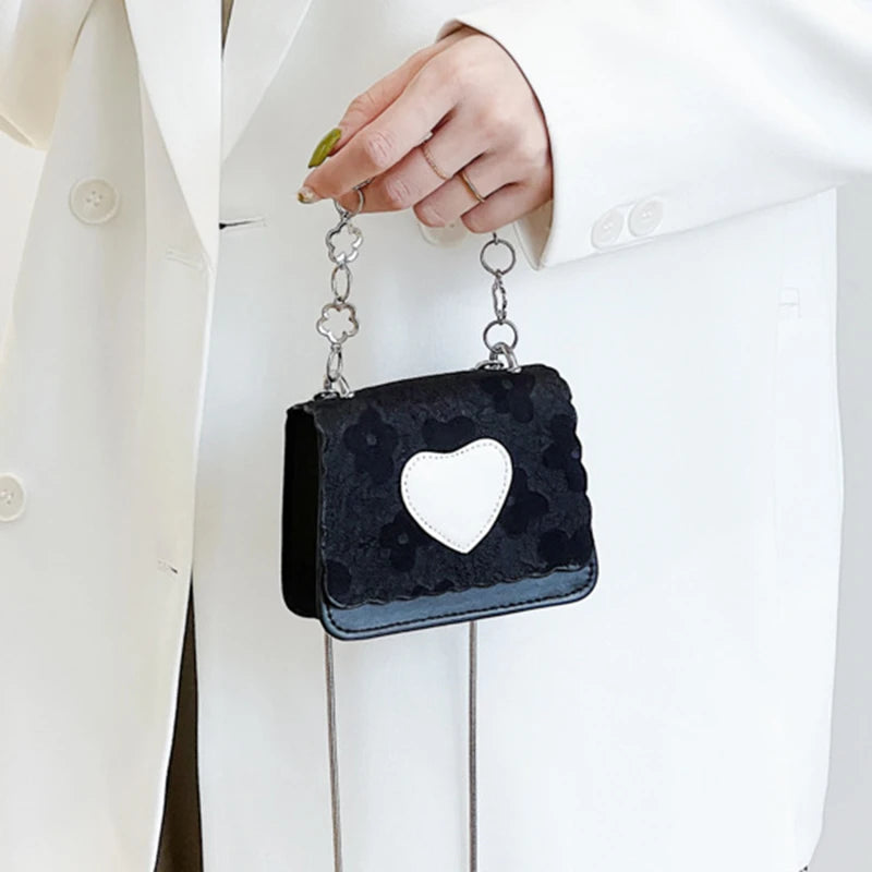 Heart Patchwork Women Shoulder Bag Crossbody Handbag Chain Messenger PU
