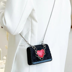 Heart Patchwork Women Shoulder Bag Crossbody Handbag Chain Messenger PU