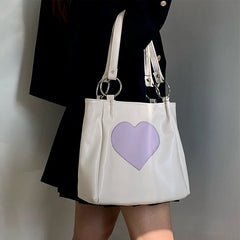 Heart Pattern Women PU Leather Shoulder Bag Purple Underarm Tote Handbag