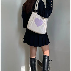 Heart Pattern Women PU Leather Shoulder Bag Purple Underarm Tote Handbag