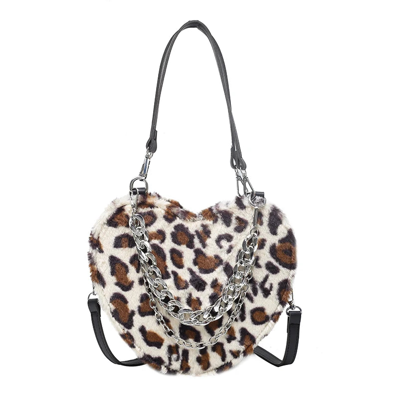 Leopard Print Armpit Bag Winter Plush Women's Handbag