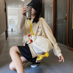 Hen Shape Plush Handbags Women Cartoon Chicken Shoulder Bag