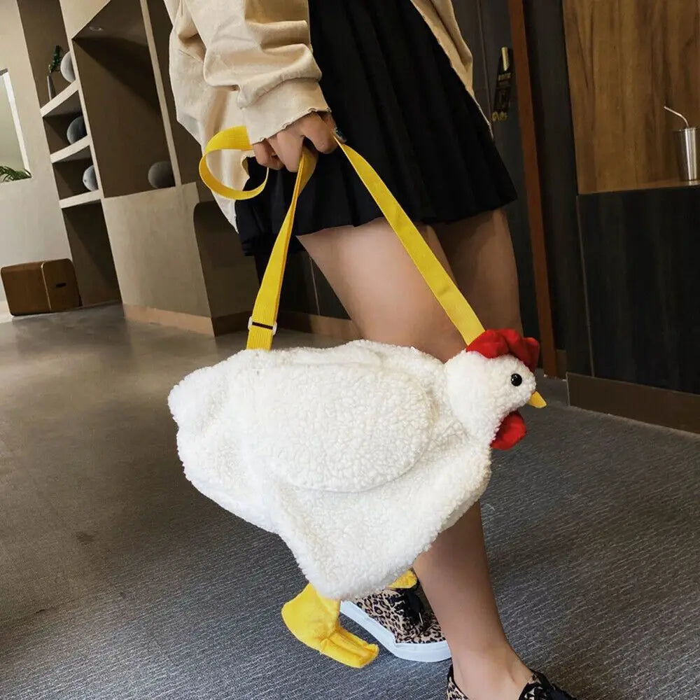 Hen Shape Plush Handbags Women Cartoon Chicken Shoulder Bag