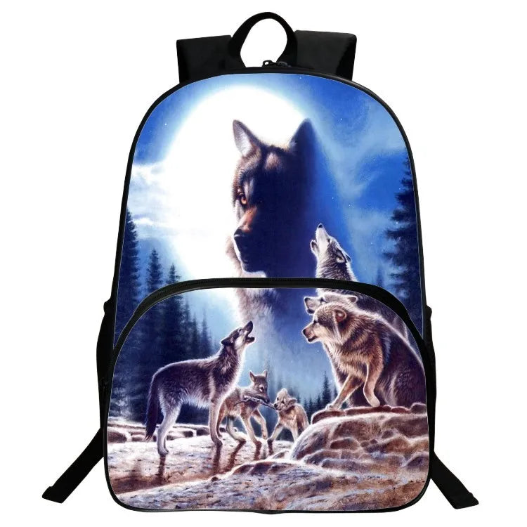 3D Print Wolf Animal School Backpack for Boys and Girls
