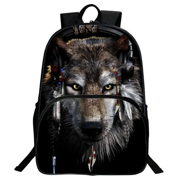 High Capacity 3D Print Wolf Animal Backpack for Boys Girls