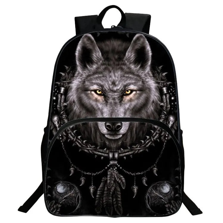 High Capacity 3D Print Wolf Animal Backpack for Boys Girls