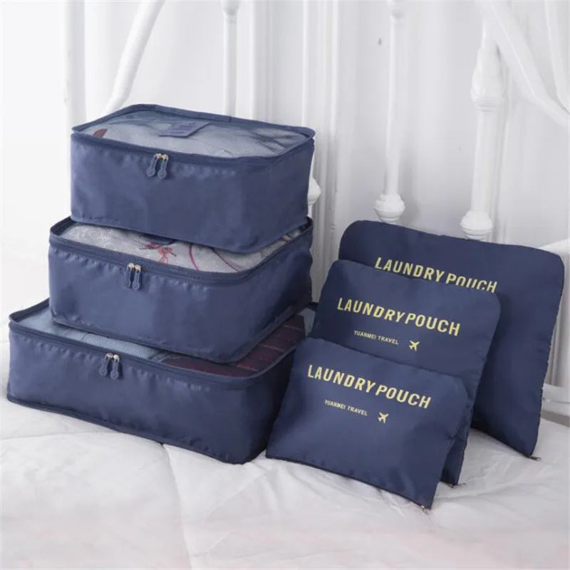 6Pcs Travel Bag Storage Organizer Mesh Packing Cubes Luggage Bag