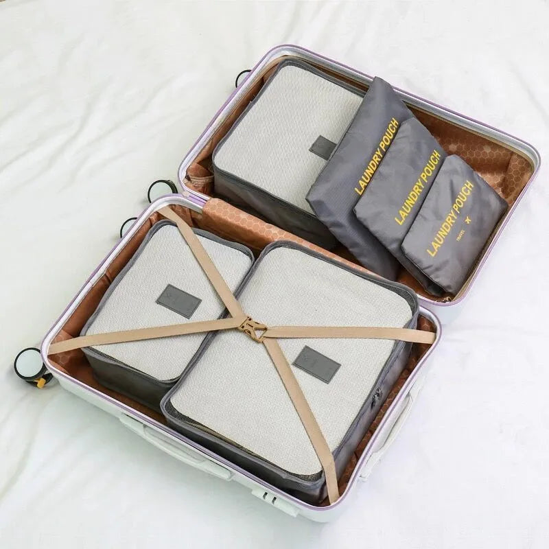 6Pcs Travel Bag Storage Organizer Mesh Packing Cubes Luggage Bag