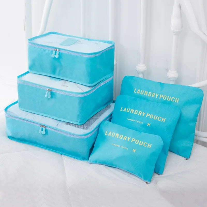 6Pcs Travel Bag Storage Organizer Mesh Packing Cubes Luggage Bag