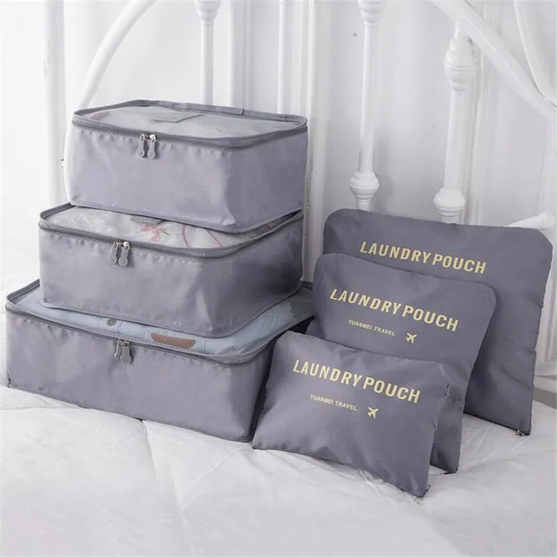 6Pcs Travel Bag Storage Organizer Mesh Packing Cubes Luggage Bag