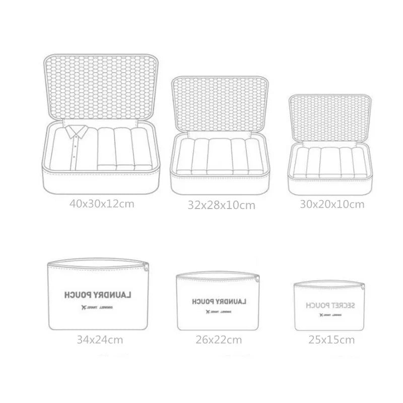 6Pcs Travel Bag Storage Organizer Mesh Packing Cubes Luggage Bag