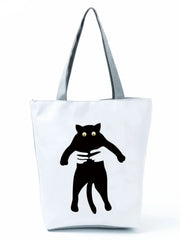 Cat Print Shopper Bag Women Handbag Reusable Shoulder Bag