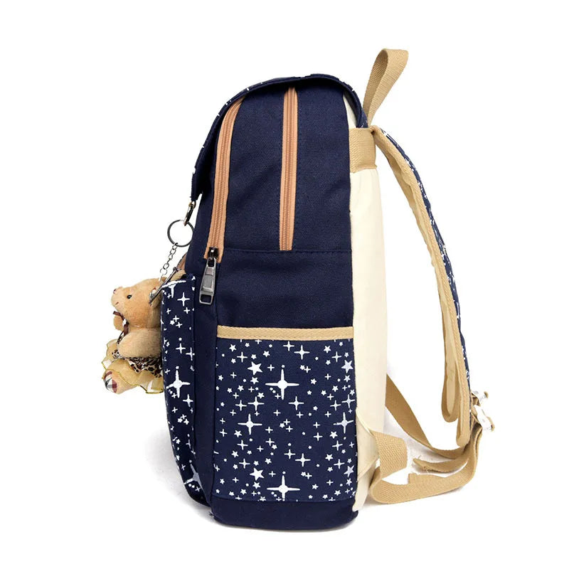 Kids School Backpack High Capacity Bear Print Girls Teenagers Bag