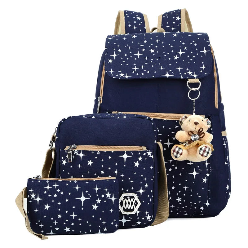 Kids School Backpack High Capacity Bear Print Girls Teenagers Bag