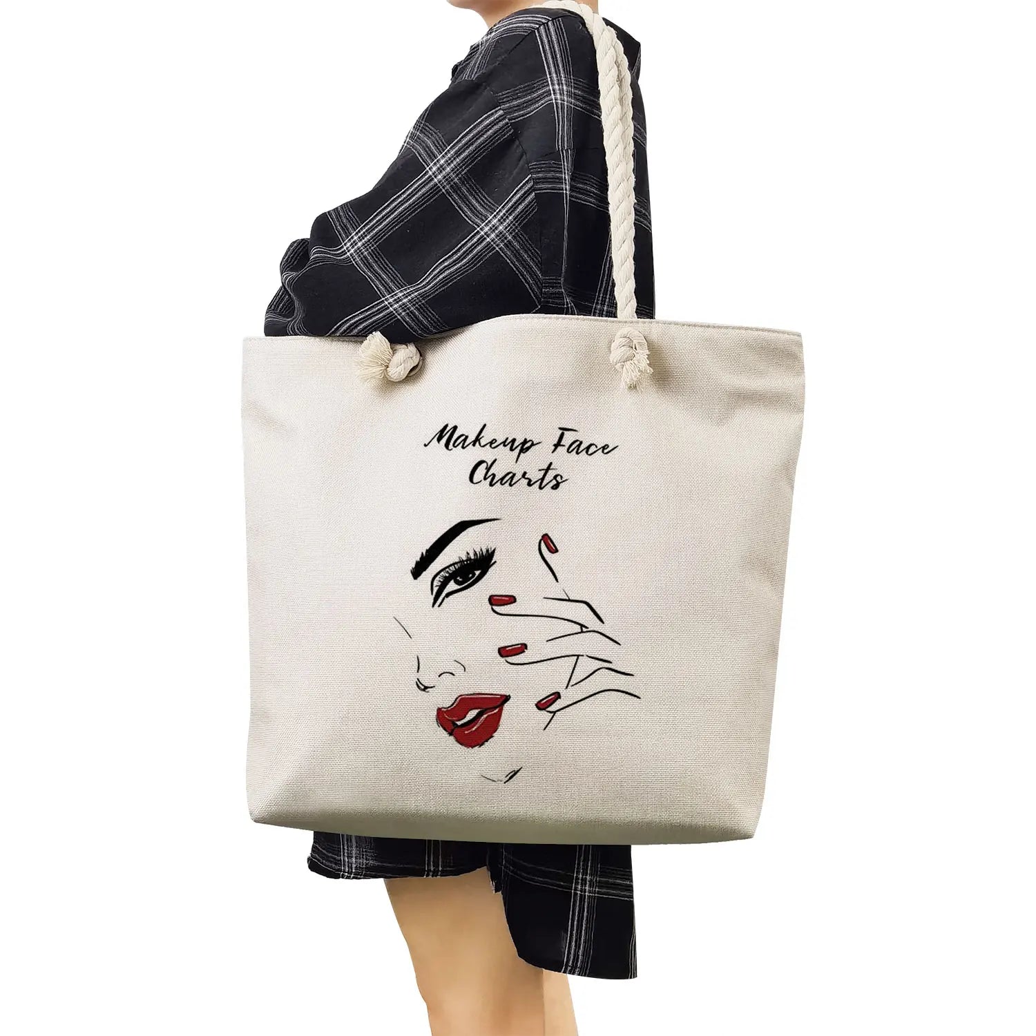 High Capacity Women's Tote Bag Thick Rope Storage Lips Print Shoulder Bag