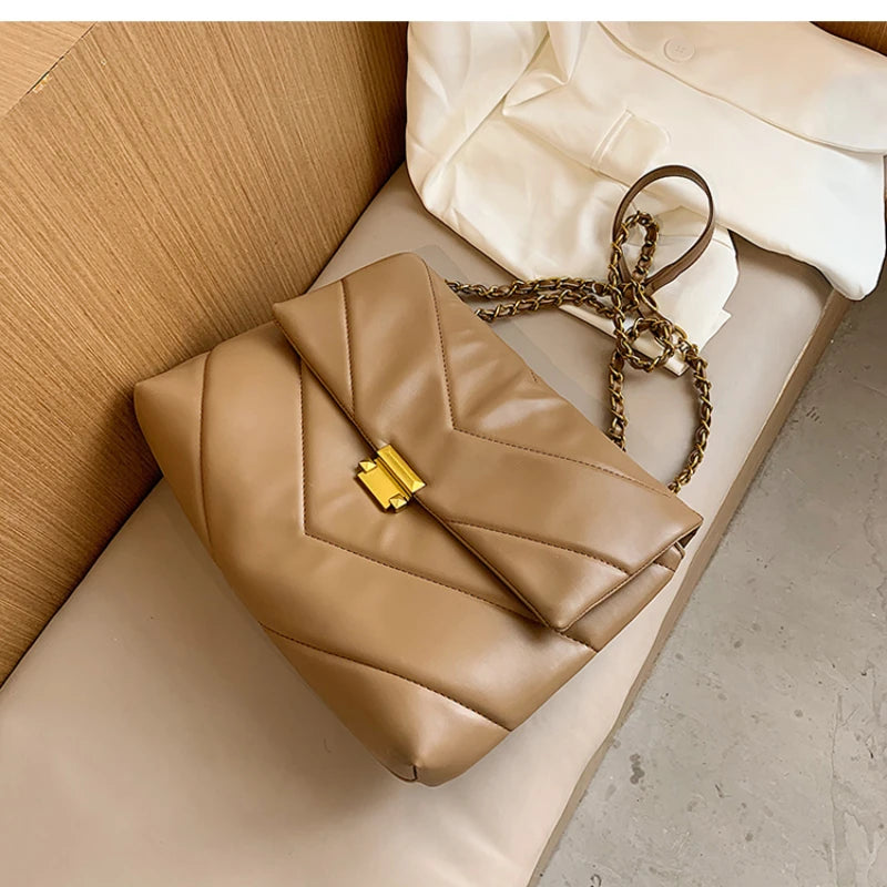 Vintage Chain Crossbody Bags - High Capacity PU Leather Women Shoulder Handbags