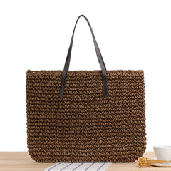 Large Rattan Straw Bag for Women Summer Travel Beach Handbag