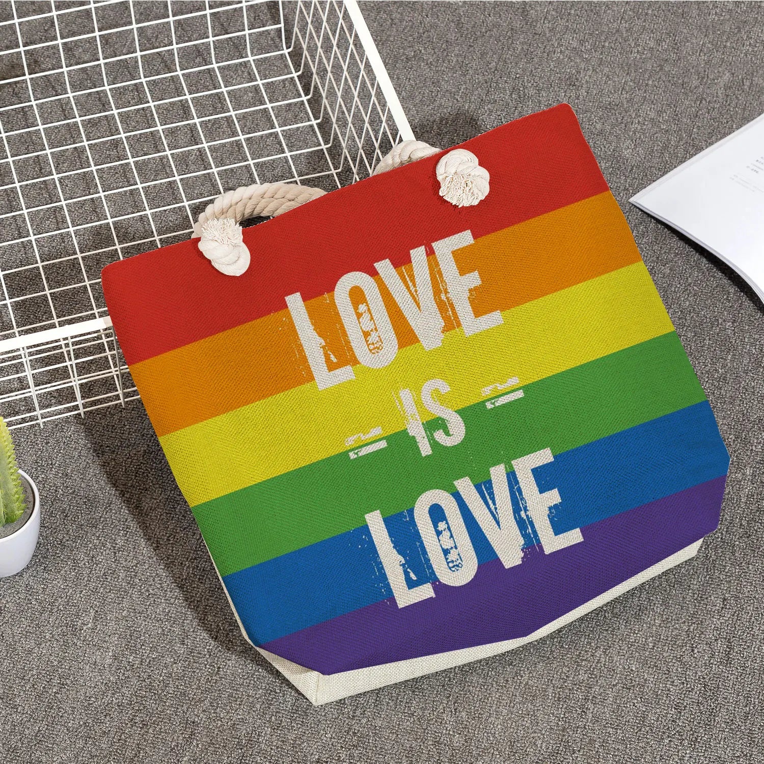 Love is Love Rainbow Totebag, Women's Graphic Bag