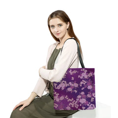 Purple Flower Print Travel Tote Bag Women's Handbag