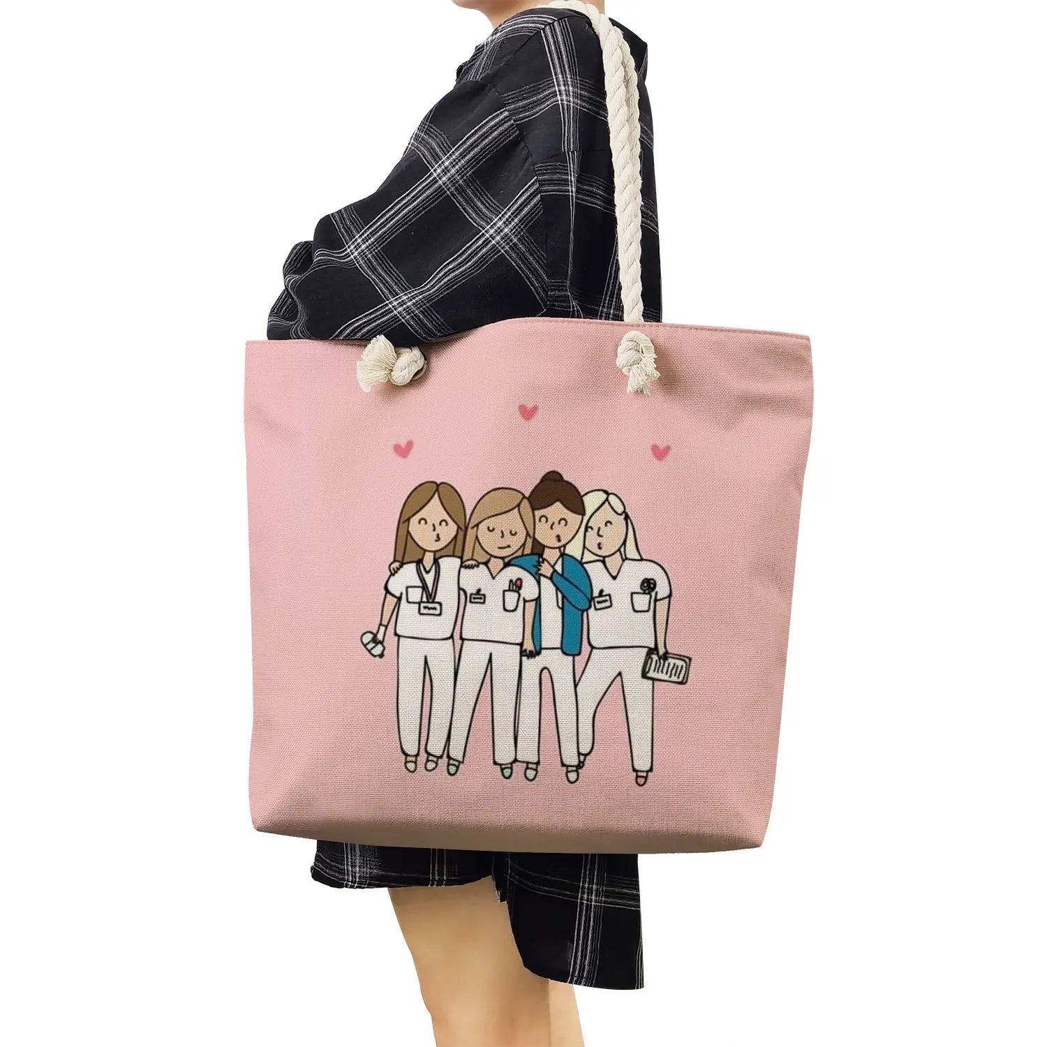 Cartoon Nurse Handbag Shoulder Bag Large Capacity Reusable Shopping Beach Bag
