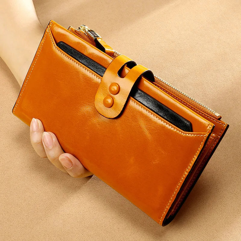 High Lady's Long Wallet RFID Leather Zipper Coin Purse Clutch