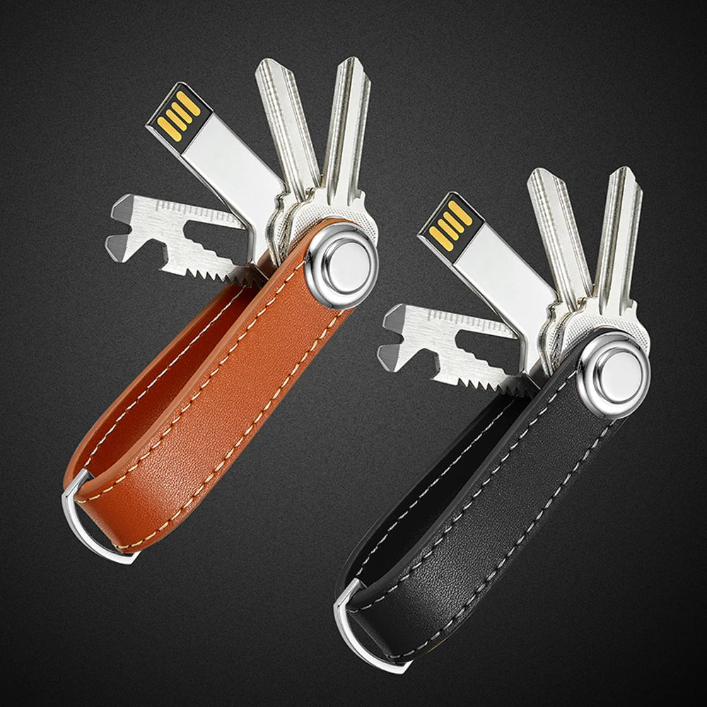 Leather Keychain Car Key Rings Holder Case Key Organizer Bag