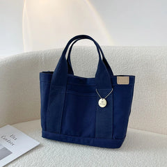 Casual Canvas Tote Bag Solid Color Convenient Handbag Female Student
