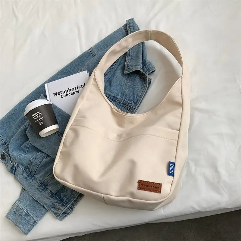 Women's Large Capacity Canvas Shoulder Bag Solid Shopping Tote Handbag