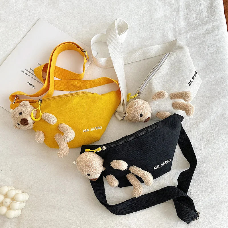 Canvas Belt Bags Crossbody Chest Bag Bear Women's Waist Bag Female Fanny Pack