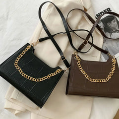 Casual Stone-grain Pu Leather Shoulder Bag Crossbody Chain Strap Square Bag
