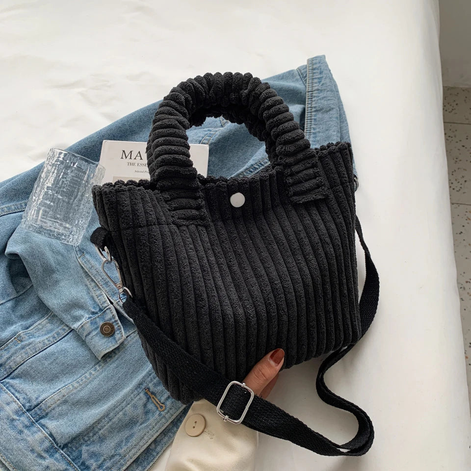 Women's Corduroy Shoulder Bag Messenger Totes with Button Closure