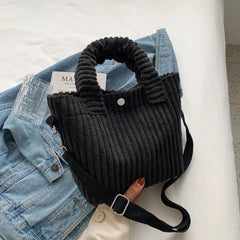 Women's Corduroy Shoulder Bag Messenger Totes with Button Closure