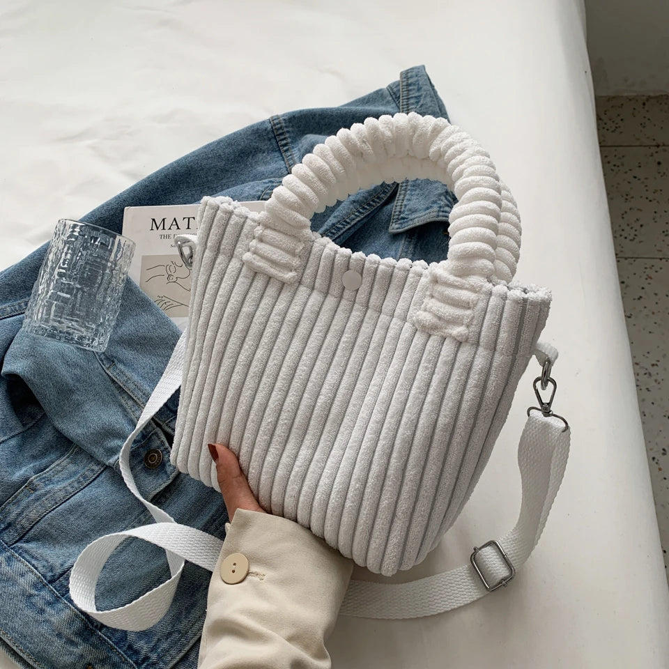 Women's Corduroy Shoulder Bag Messenger Totes with Button Closure