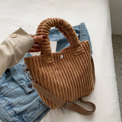 Women's Corduroy Shoulder Bag Messenger Totes with Button Closure