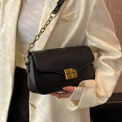 Stylish Chocolate Small Flap Handbag with Metal Hasp, Top Handle Bags