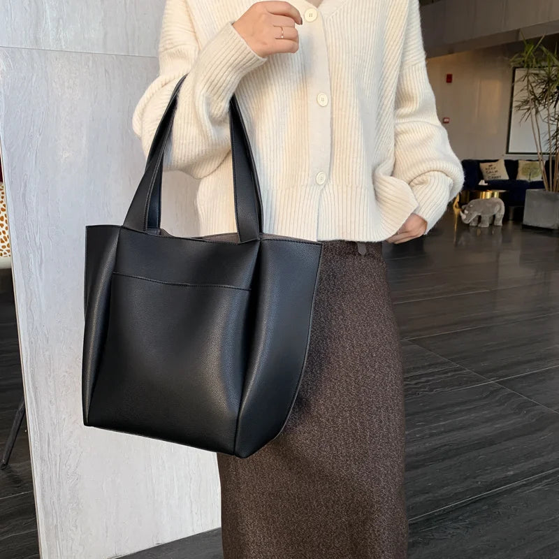 Women's PU Leather Top-handle Shopper Bag with Large Capacity