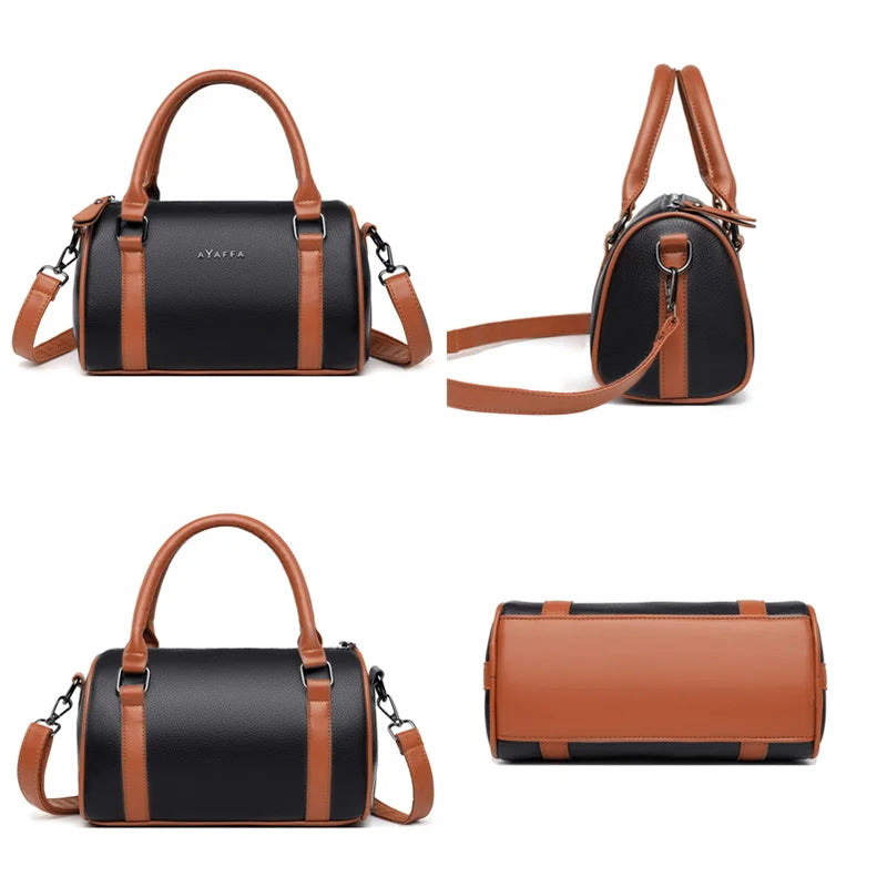 Barrel-shaped Cowhide Women Shoulder Bag