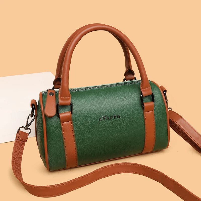 Barrel-shaped Cowhide Women Shoulder Bag