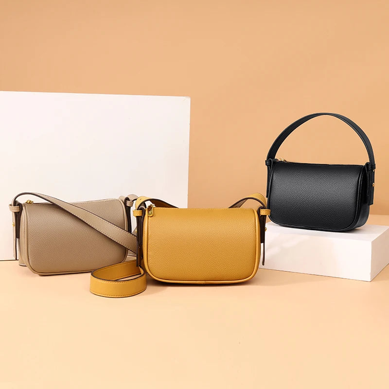 Small Round Leather Mini Bag for Women - Cow Leather One Shoulder Messenger Bag