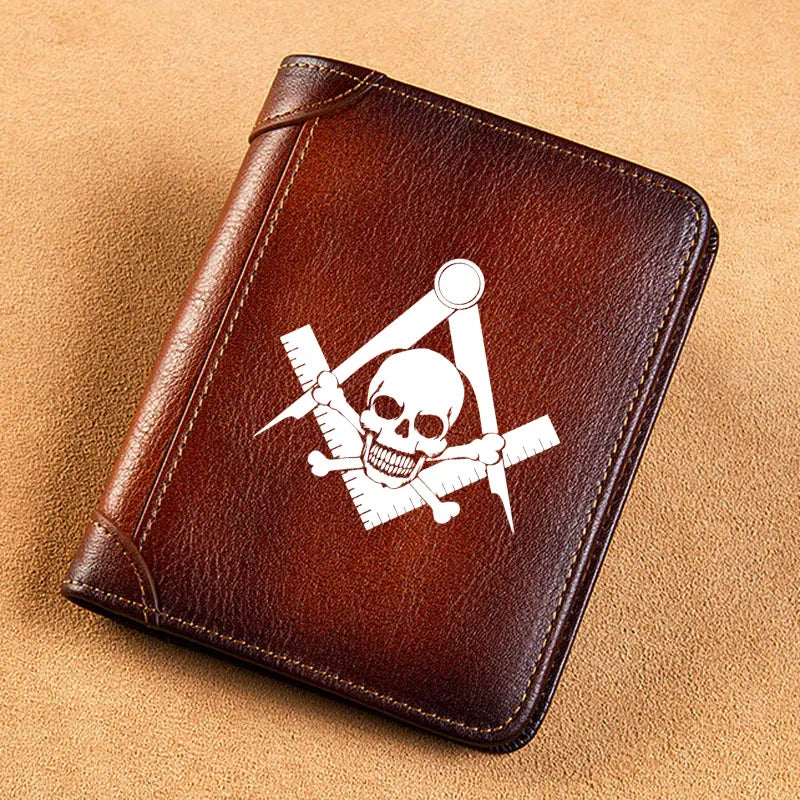 High Leather Wallet with Masons Skull Printing Purse