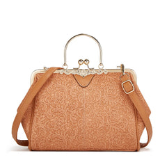 Embroidered Ladies Messenger Bag Lock Shoulder Handbag for Women