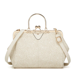 Embroidered Ladies Messenger Bag Lock Shoulder Handbag for Women